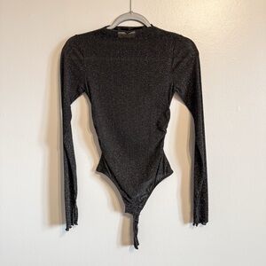 By Together Sheer Sparkle Bodysuit Long Sleeve Glitter Top Size Small